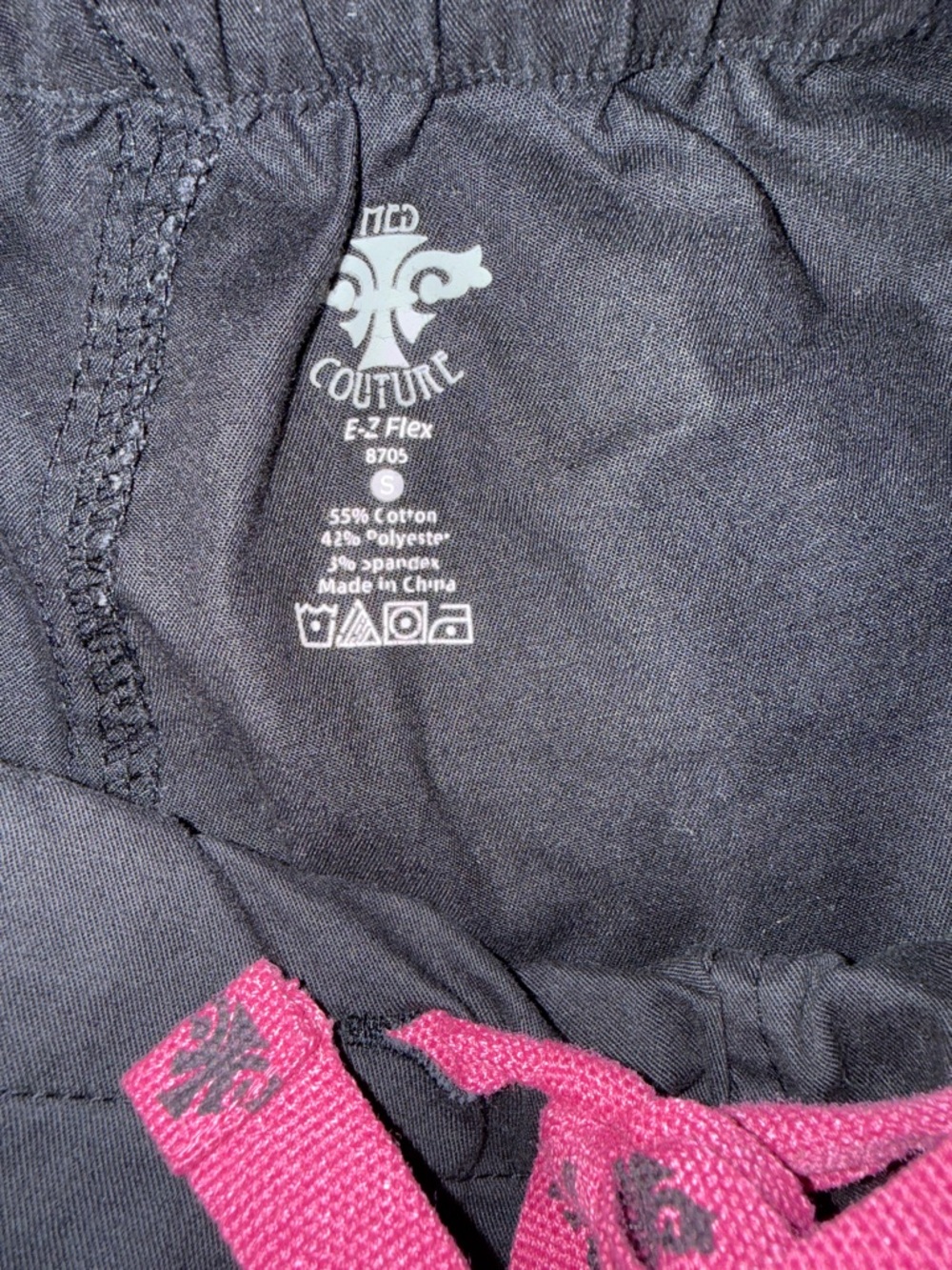 Med Couture Black Scrub Set with Pink Trim, Women’s Small - Picture 7 of 7